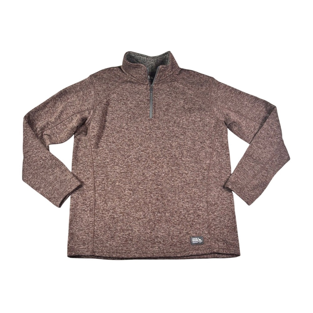 Eddie Bauer Mens Large Brown Marl Fleece Lined Quarter Zip Pullover Sweater